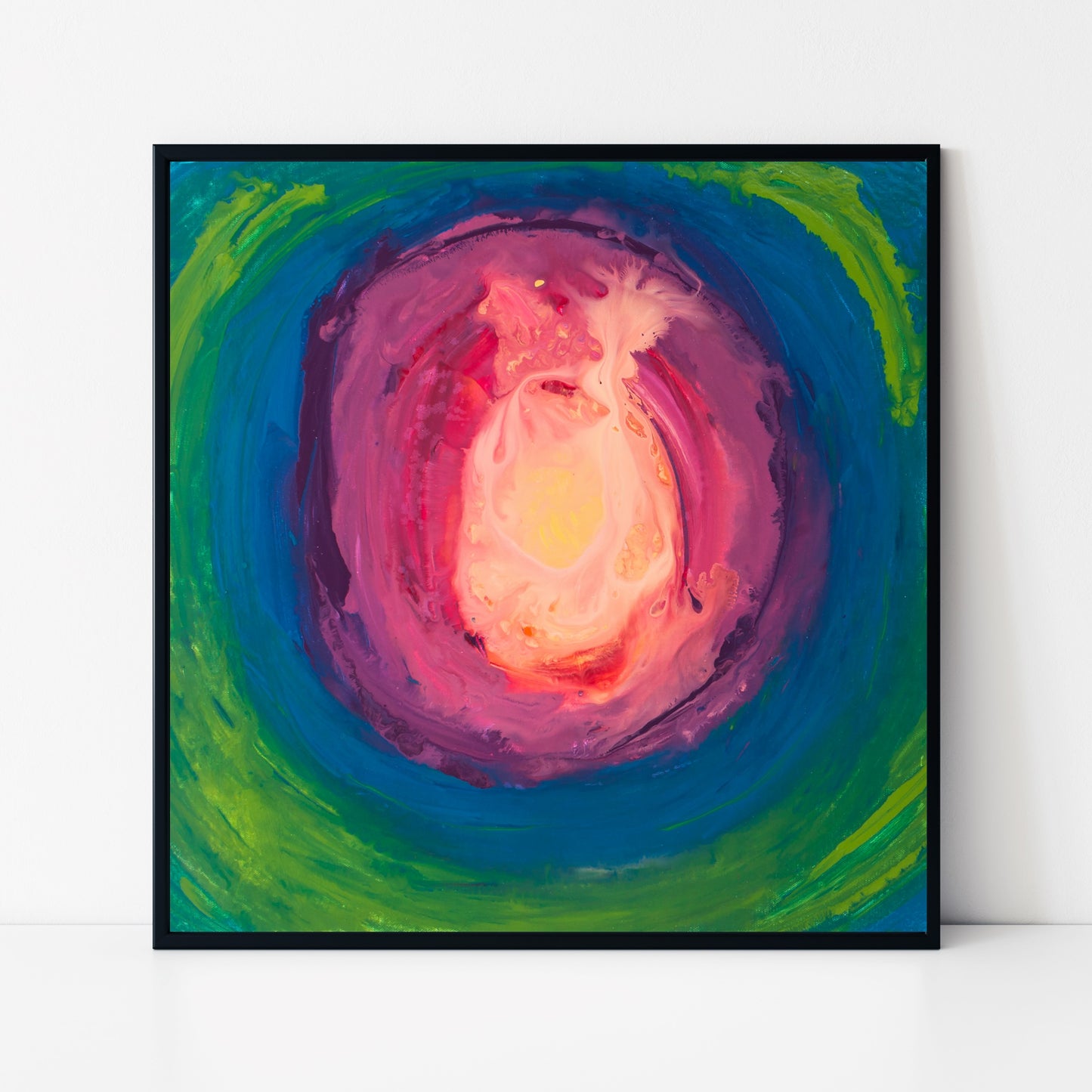 Circular Surrender - Square Abstract Art Print - Blue Green Pink Orb