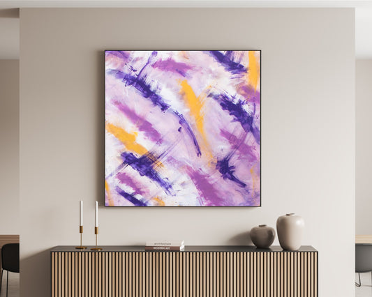 Antiqued Tirades - Square Abstract Art Print - Purple Lavender And Gold