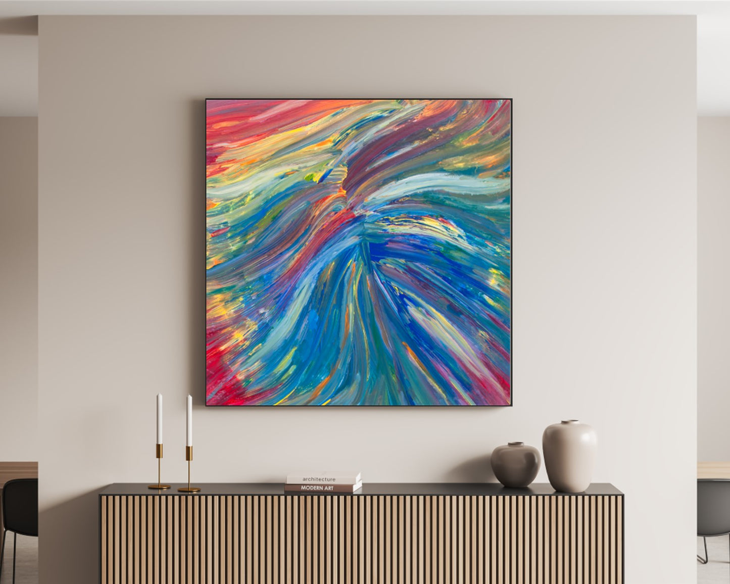 Ashes Spread - Abstract Art Print - Blue And Red