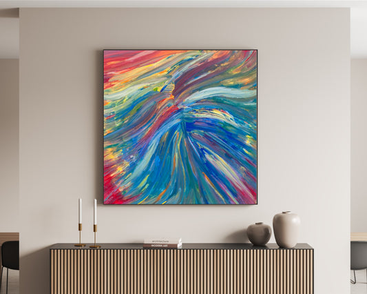 Ashes Spread - Abstract Art Print - Blue And Red