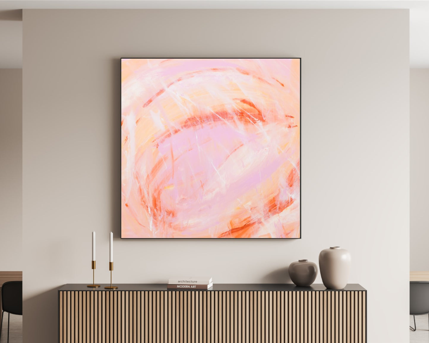 Barely Audible - Square Abstract Art Print - Shades Of Pink And Peach