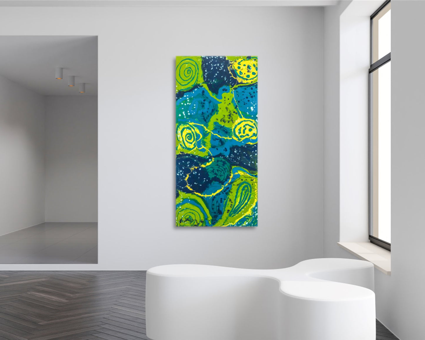 Connective Miasma - Abstract Art Print - Blue Green And Yellow