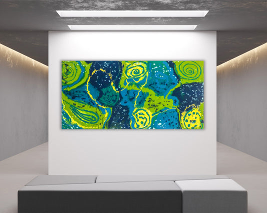 Connective Miasma - Abstract Art Print - Blue Green And Yellow