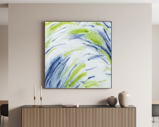 Grasping Capacity - Square Abstract Art Print - Green Blue And White