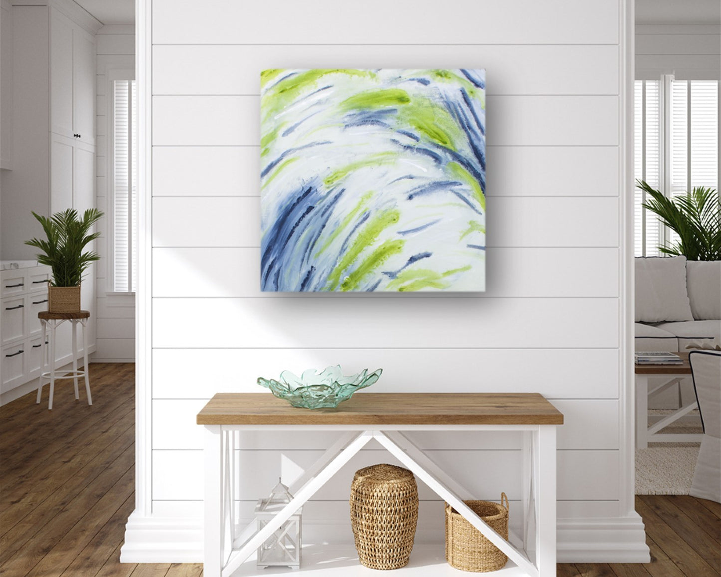 Grasping Capacity - Square Abstract Art Print - Green Blue And White